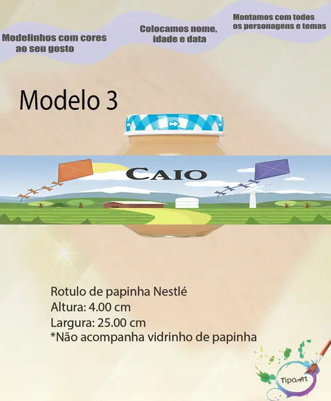 Rótulo Vidro Papinha- Pipa e Catavento
