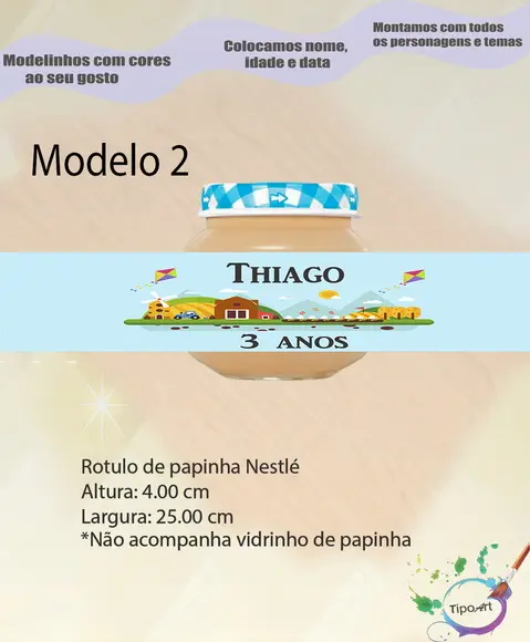 Rótulo Vidro Papinha- Pipa e Catavento