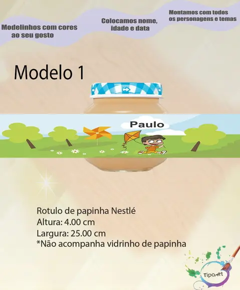 Rótulo Vidro Papinha- Pipa e Catavento