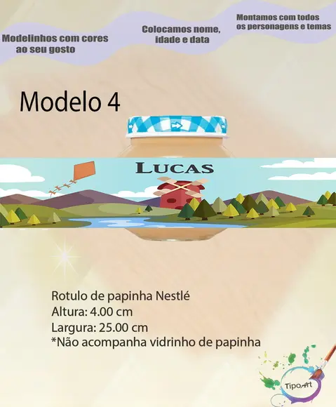 Rótulo Vidro Papinha- Pipa e Catavento