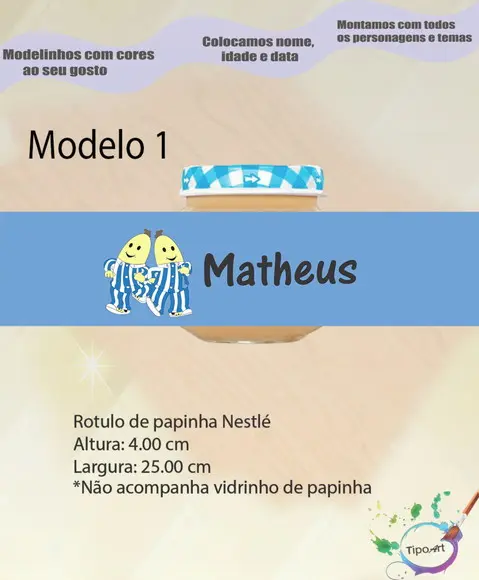 Rótulo Vidro Papinha-bananas de Pijama