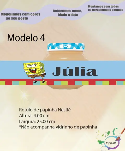 Rótulo Vidro Papinha-bob Esponja