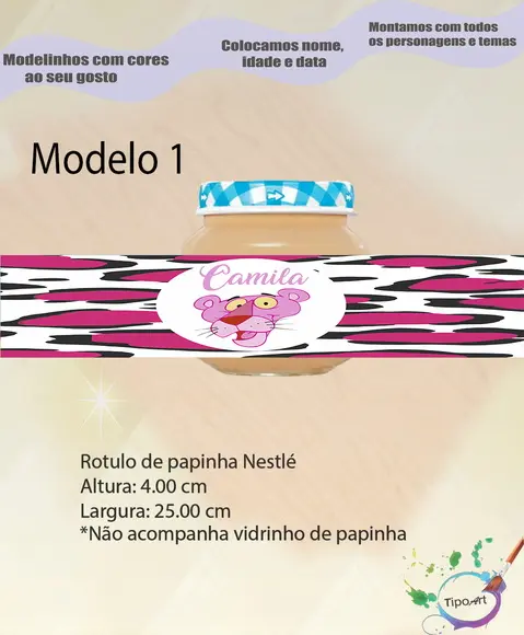 Rótulo Vidro Papinha-pantera Cor de Rosa