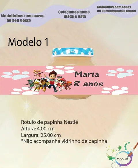 Rótulo Vidro Papinha-patrulha Canina