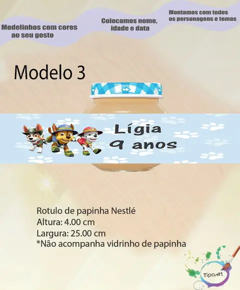 Rótulo Vidro Papinha-patrulha Canina