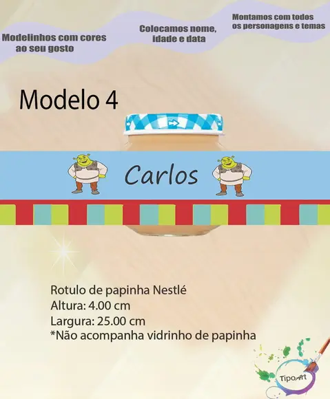 Rótulo Vidro Papinha-shrek
