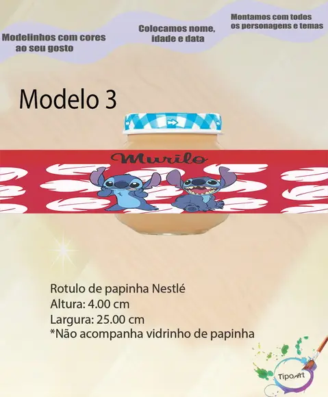 Rótulo Vidro Papinha-stitch e Lilo