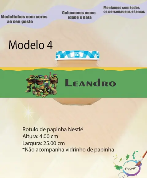 Rótulo Vidro Papinha-tartaruga Ninja