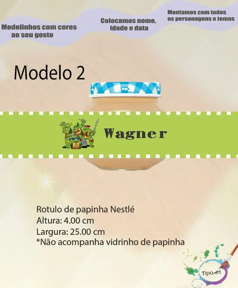 Rótulo Vidro Papinha-tartaruga Ninja