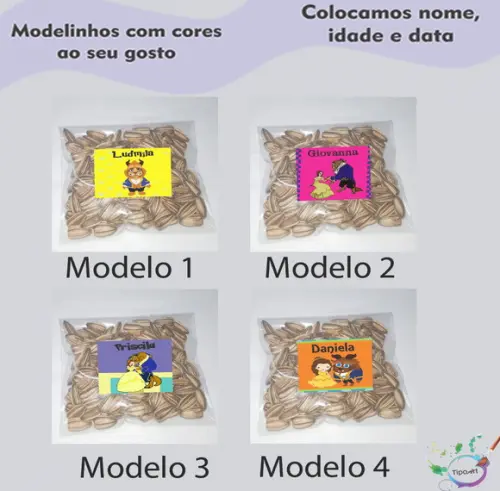Saquinho Personalizado com Semente Girassol/bela e a Fera