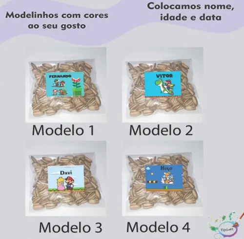 Saquinho Personalizado com Semente Girassol/mario Bros