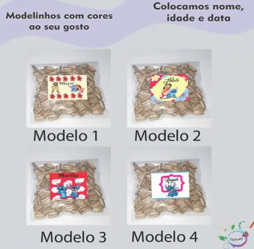 Saquinho Personalizado com Semente Girassol/stitch e Lilo