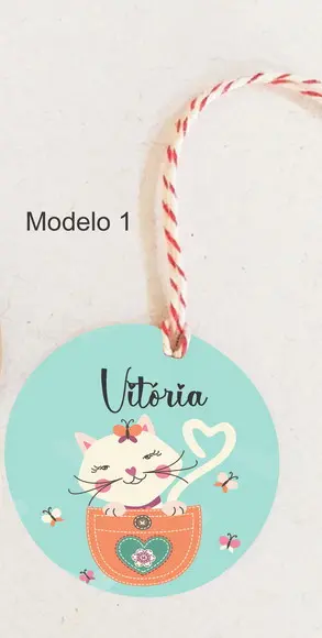 Tag Redonda (com Cordão)-gatinho