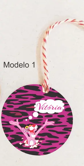 Tag Redonda (com Cordão)-pantera Cor de Rosa