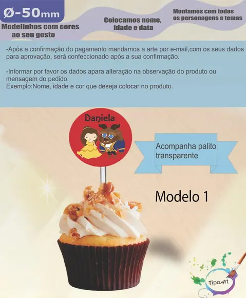 Topper 5 cm -bela e a Fera