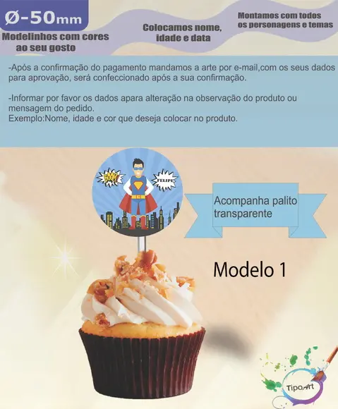 Topper 5 cm -super Heroi