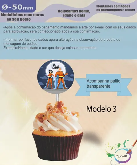 Topper 5 cm -super Heroi