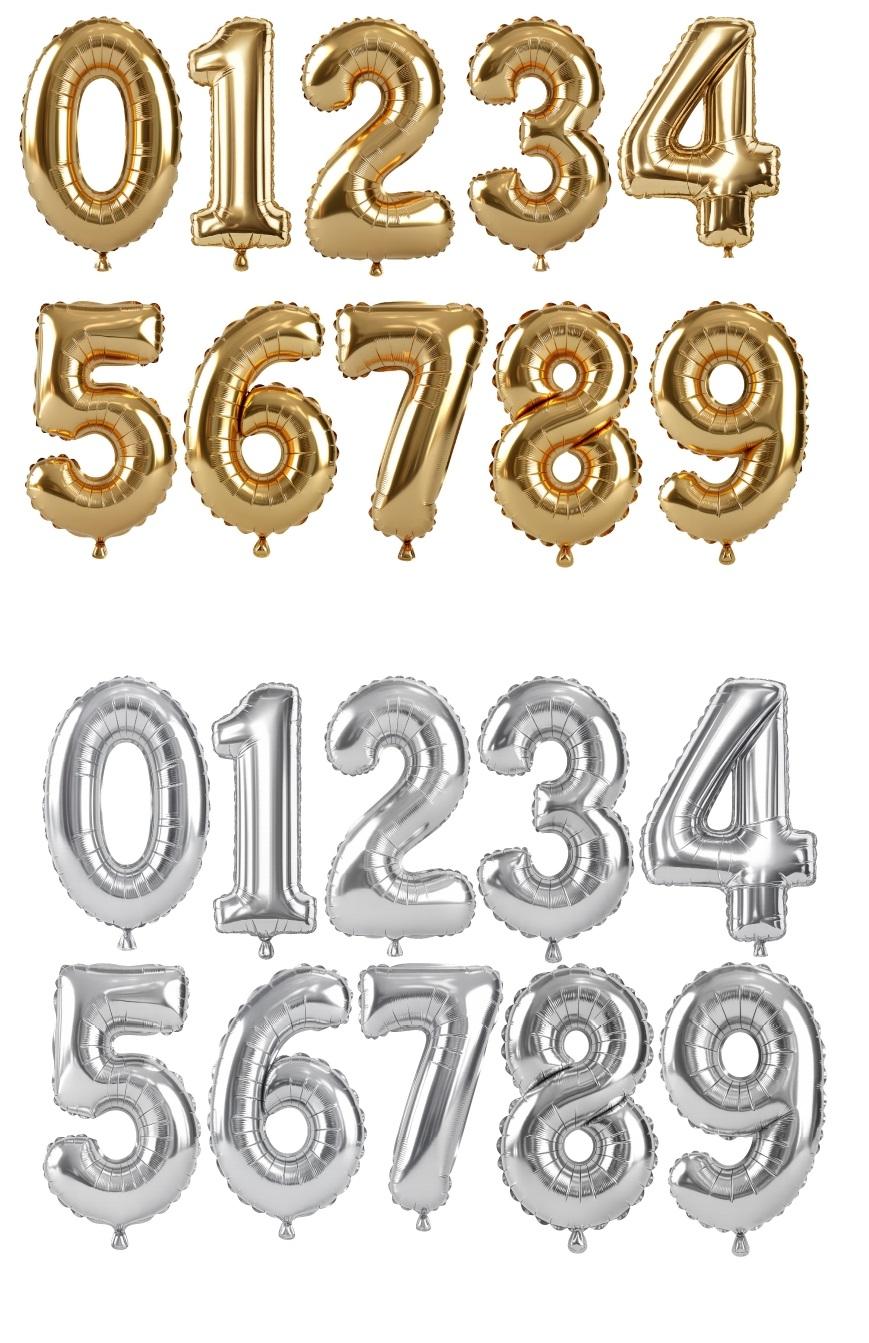 Arquivo de Corte Digital Topo de Bolo Numeros Balões Dourado e P