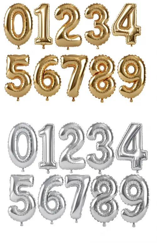Arquivo de Corte Digital Topo de Bolo Numeros Balões Dourado e Prata