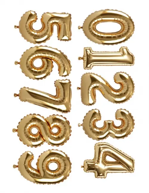 Arquivo de Corte Digital Topo de Bolo Numeros Balões Dourado e P