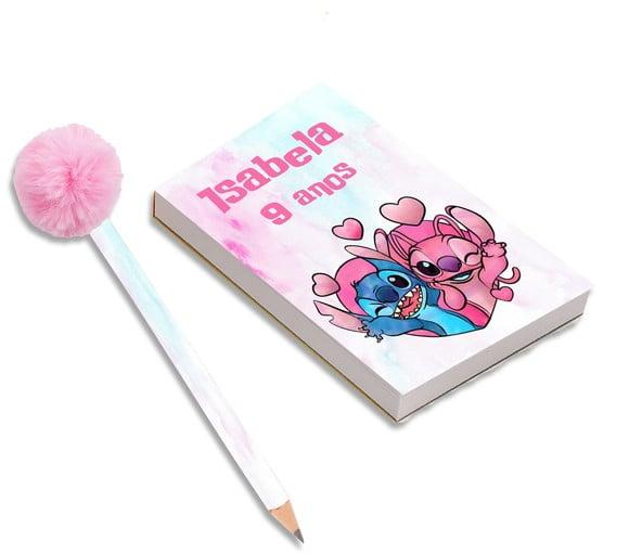 30 Kits de Bloquinho para Rascunho+ Lapis Stich e Angel