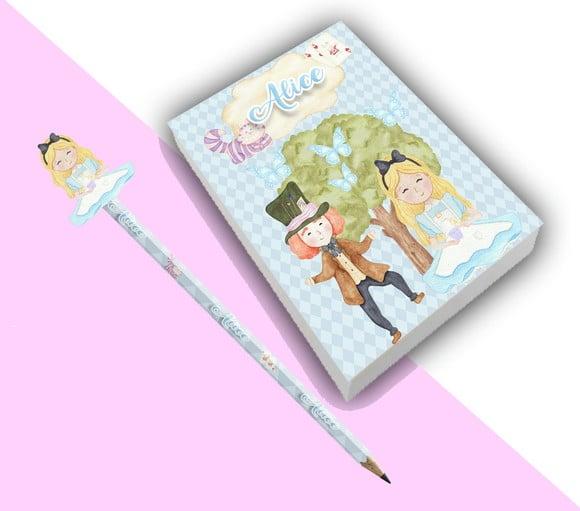 Bloquinho para Rascunho+ Lápis Alice no Pais das Maravilhas