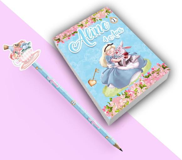 Bloquinho para Rascunho+ Lápis Alice no Pais das Maravilhas