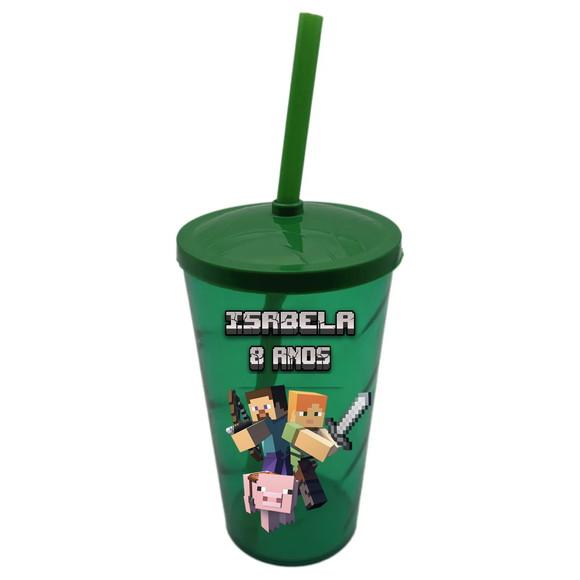 Copo Personalizado 400ml com Nome, Idade e Tema Minecraft