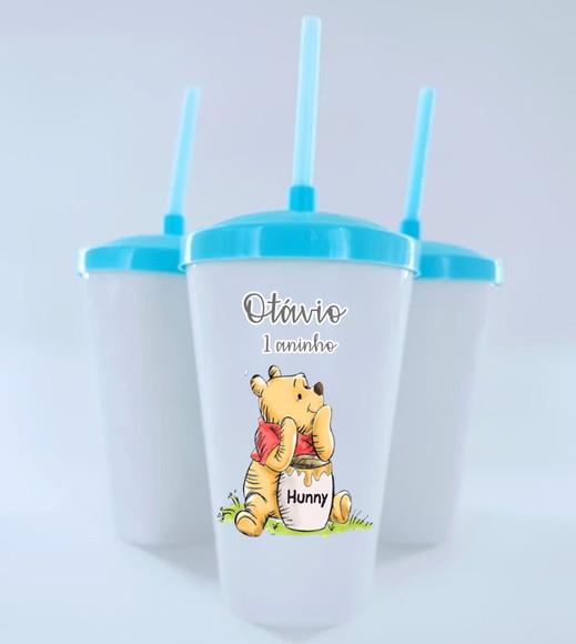 Copo Personalizado 400ml com Nome, Idade e Tema Ursinho Pooh
