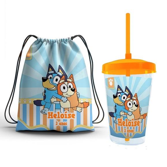 Kit Lembrancinha Copo 400ml+mochila Bluey e Bingo
