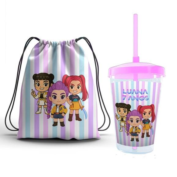 Kit Lembrancinha Guerreiras do Kpop Copo + Mochila
