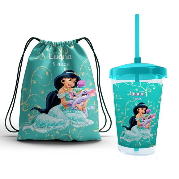 Kit Mochila 19x25 + Copo 400ml Personalizado Jasmine