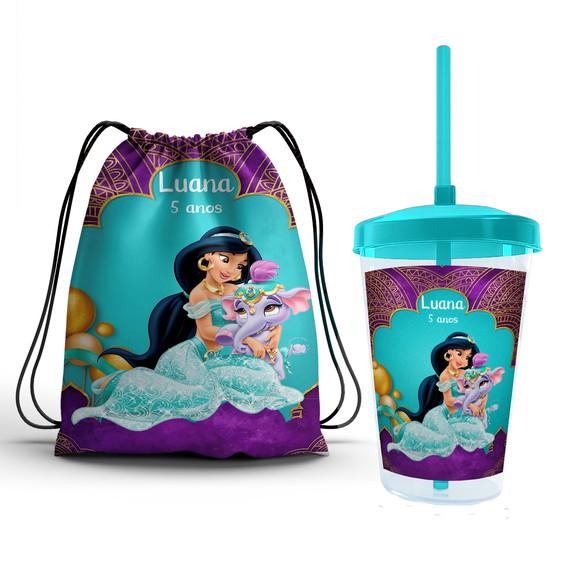 Kit Mochila 19x25 + Copo 400ml Personalizado Jasmine