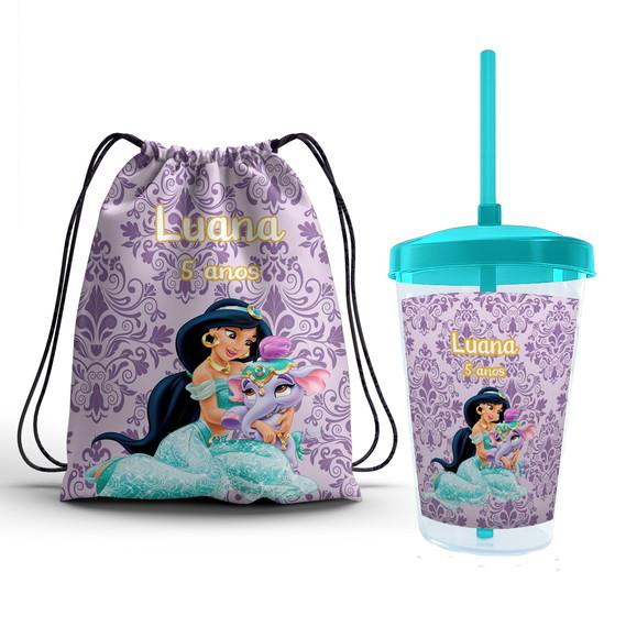 Kit Mochila 19x25 + Copo 400ml Personalizado Jasmine
