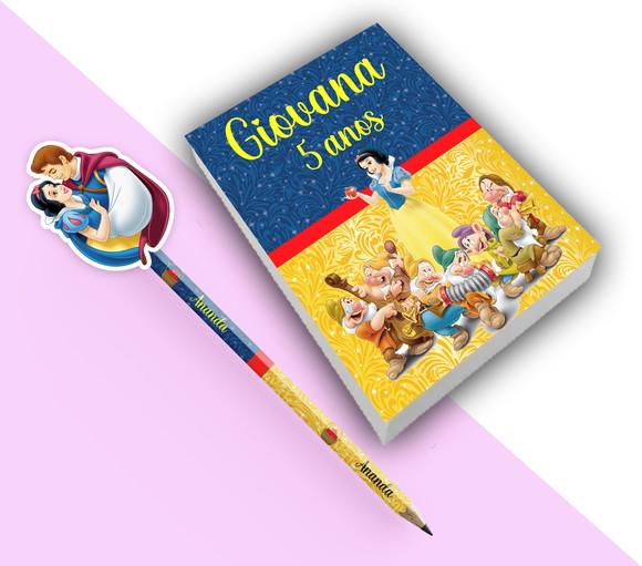 Lembrancinha -bloquinho para Rascunho+ Lápis Branca de Neve