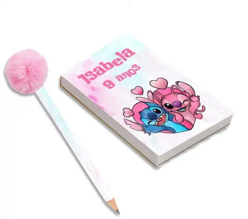 30 Kits de Bloquinho para Rascunho+ Lapis Stich e Angel