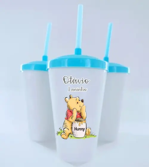 Copo Personalizado 400ml com Nome, Idade e Tema Ursinho Pooh