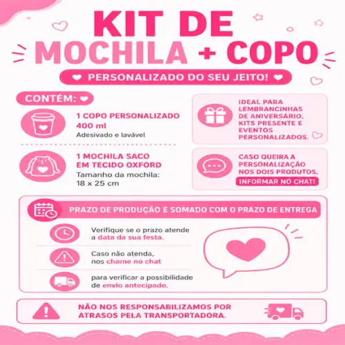Kit Lembrancinha Guerreiras do Kpop Copo + Mochila