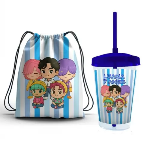 Kit Lembrancinha Guerreiras do Kpop Copo + Mochila