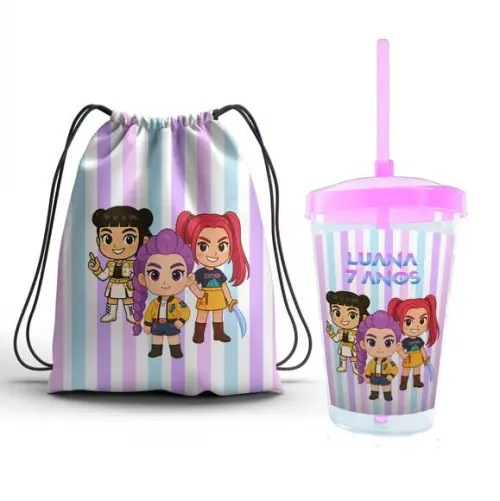 Kit Lembrancinha Guerreiras do Kpop Copo + Mochila