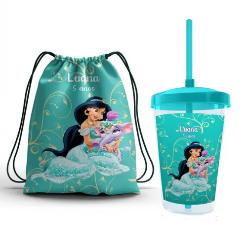 Kit Mochila 19x25 + Copo 400ml Personalizado Jasmine