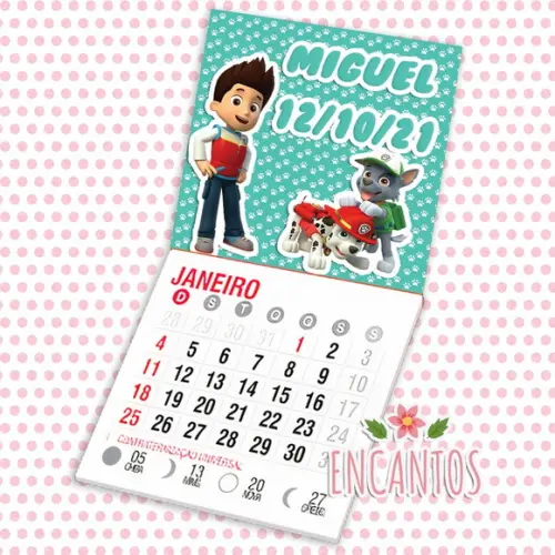 Mini calendário imã de geladeira