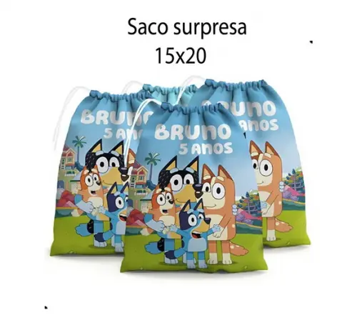 Saquinho Surpresa Personalizado 15x20 Bluey e Bingo