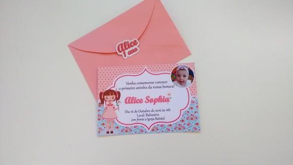 Convite Boneca com envelope