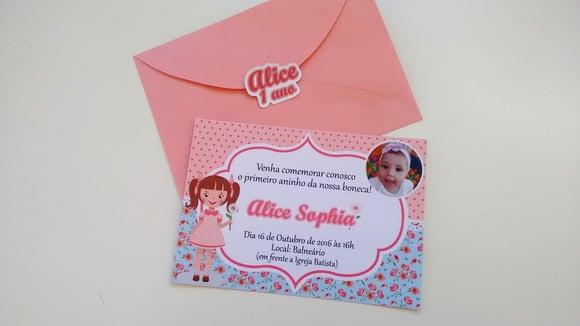 Convite Boneca com envelope