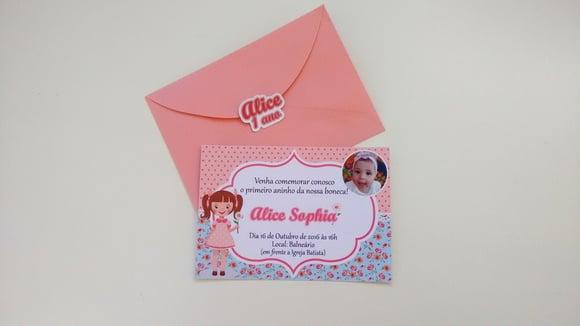 Convite Boneca com envelope