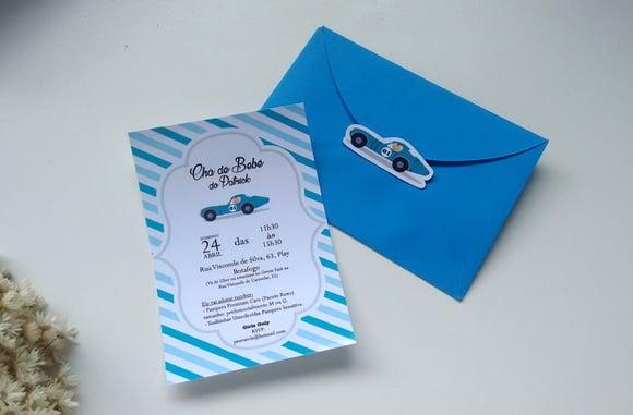 Convite Chá de Bebê + envelope + adesivo
