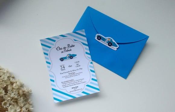 Convite Chá de Bebê + envelope + adesivo