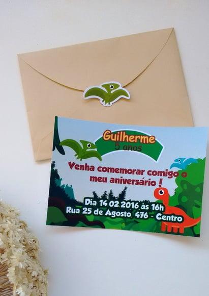 Convite Dinossauro + envelope + adesivo