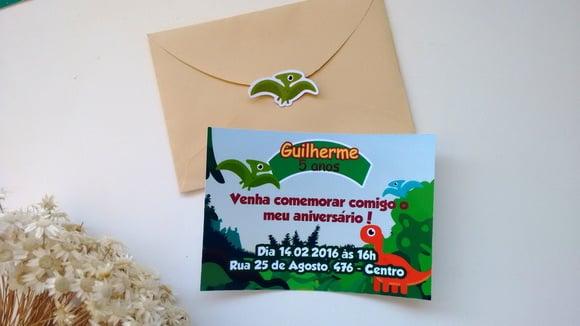 Convite Dinossauro + envelope + adesivo